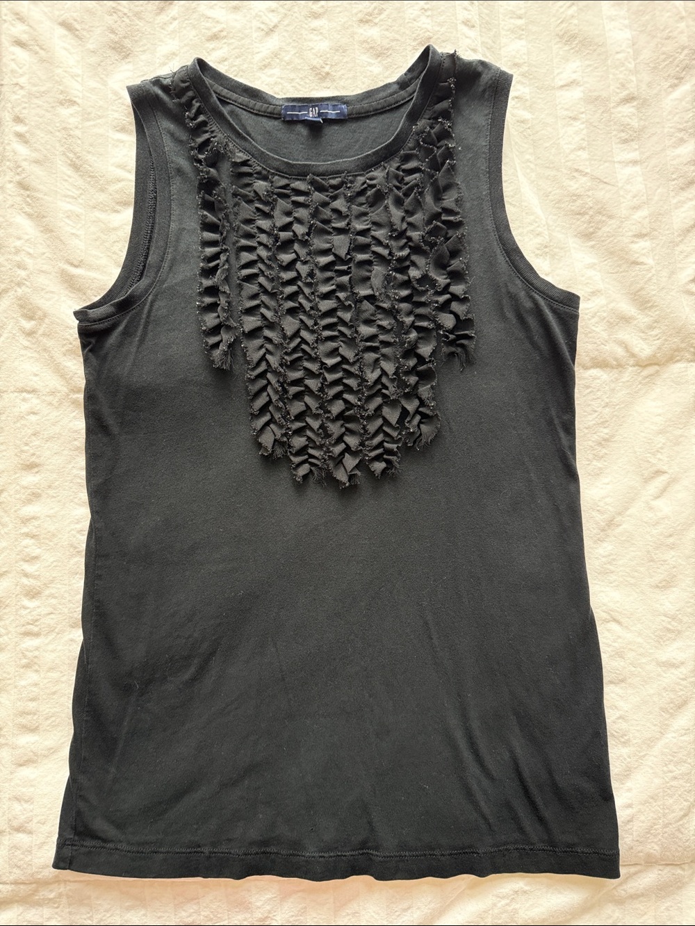 GAP Black Sleeveless Tank with Front Ruffle Detail